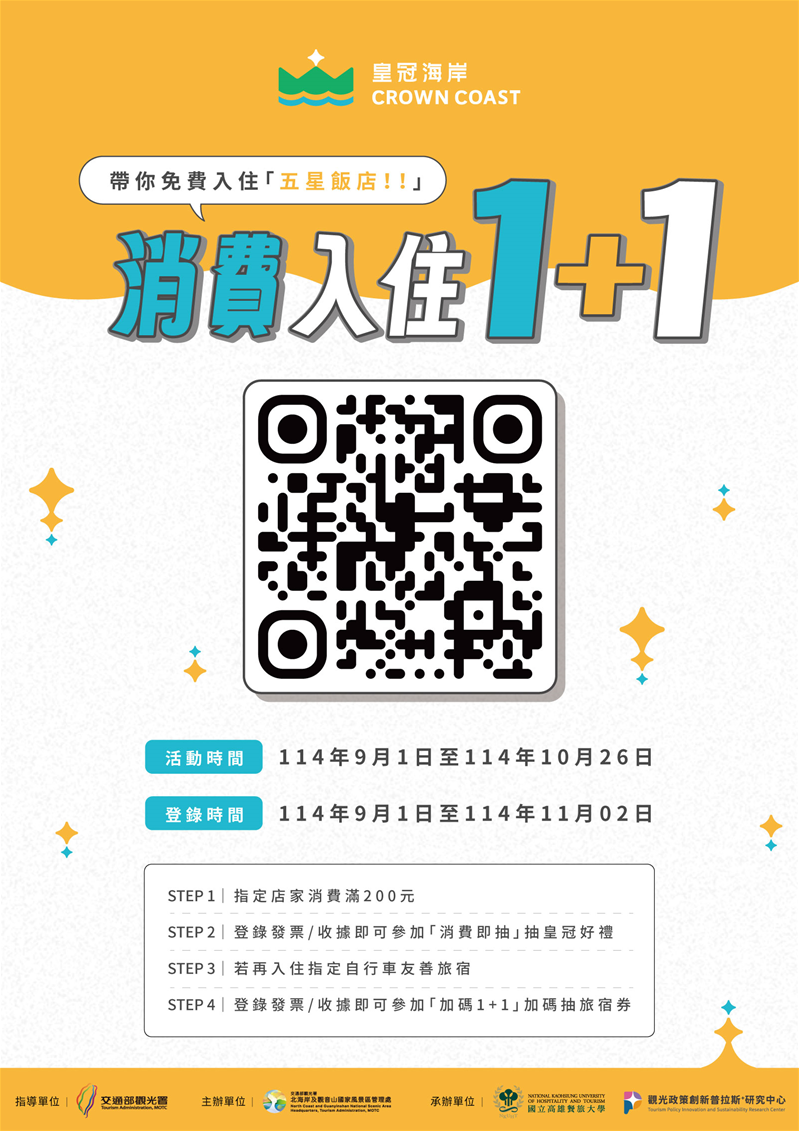 皇冠海岸觀光圈特約店家與自行車友善旅宿，共同推出限時回饋活動「消費入住1+1」(圖/北觀處提供)