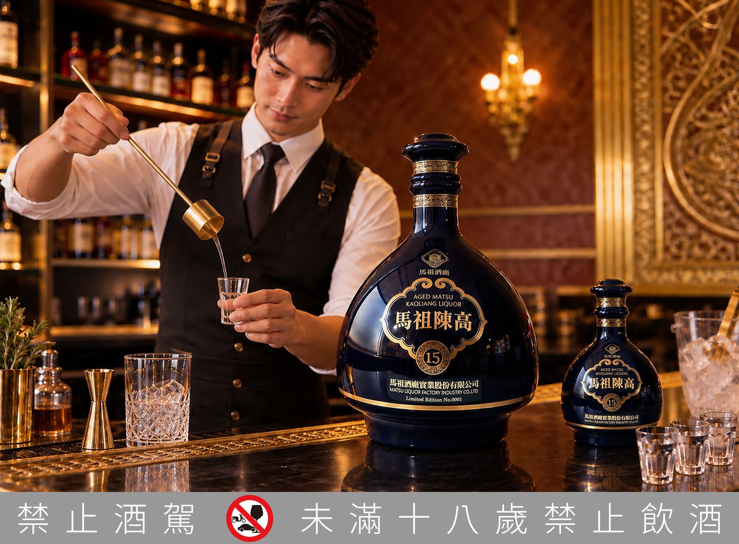 馬祖酒廠70周年紀念酒「馬祖陳高15年50° 7L大藍寶」首次於台灣島內外限量販售。(圖/泰山企業提供)